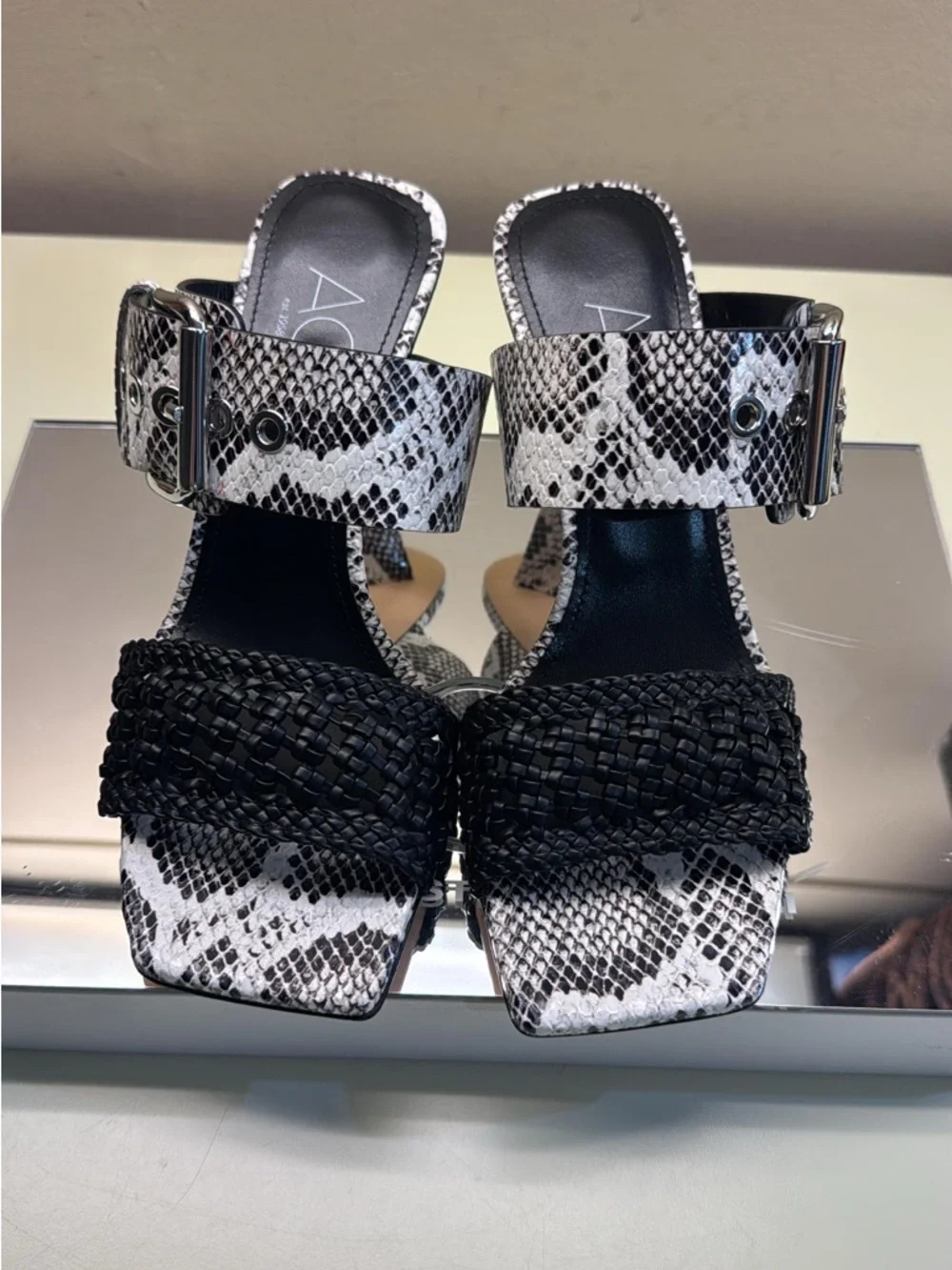 Agl snake print made in Italy Black & White Braided Strap Heeled Slides
